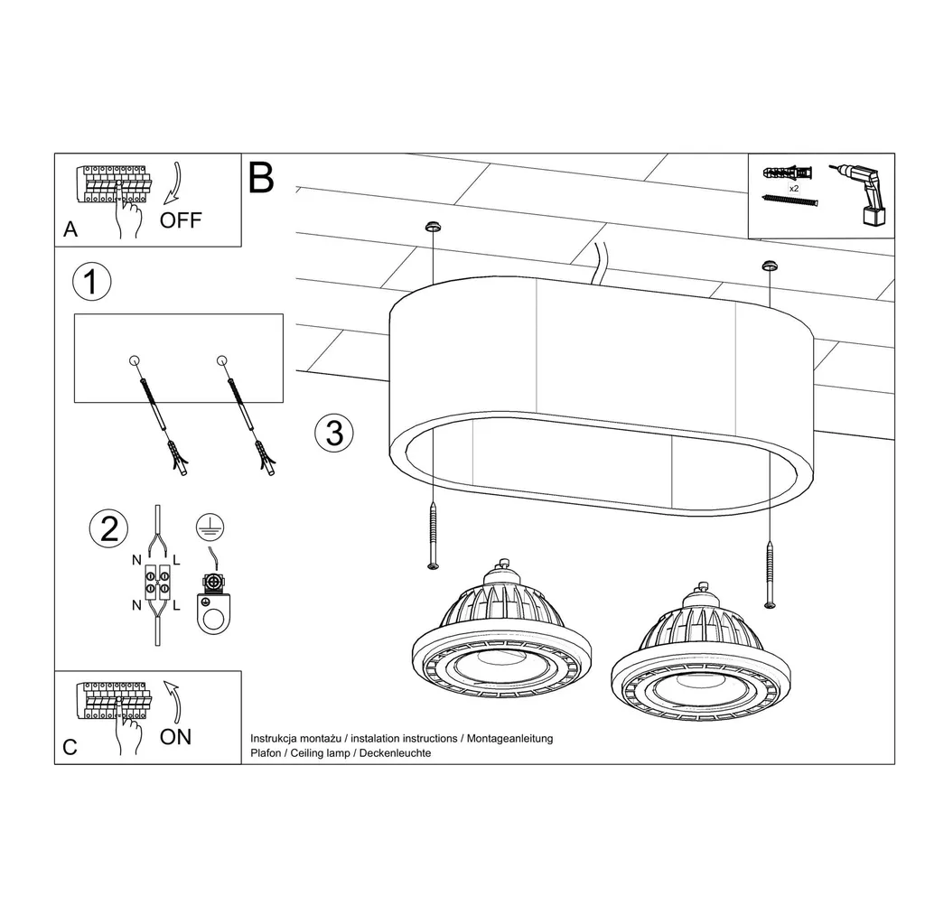 Sollux BASIC 2 Lampada Soffitto Cemento 2xGU10 - Stile Loft Urban - 5