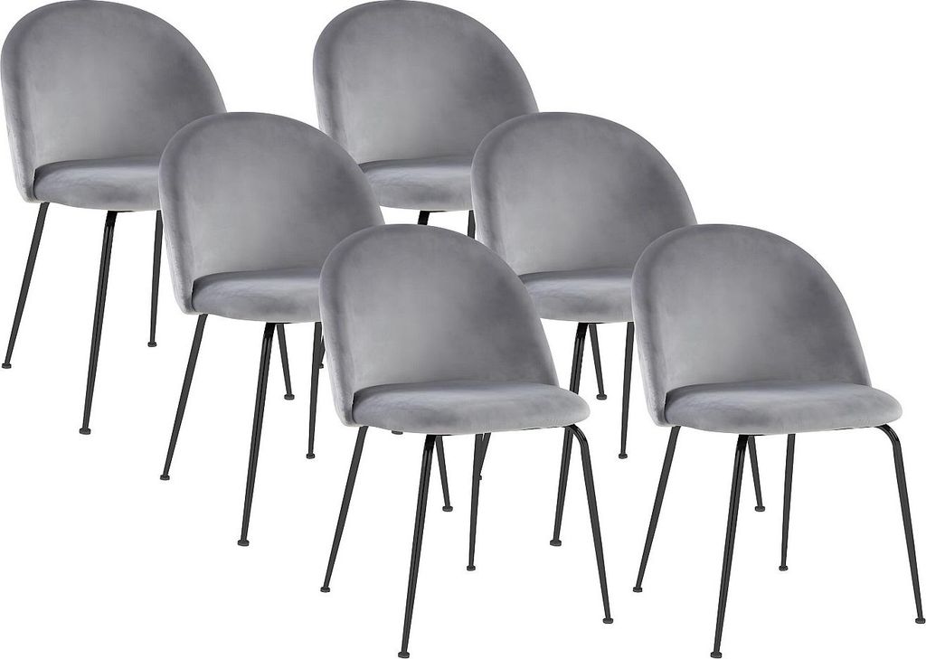 6er Set MELBOURNE Stühle - Velours und Metall in mattschwarz - grau