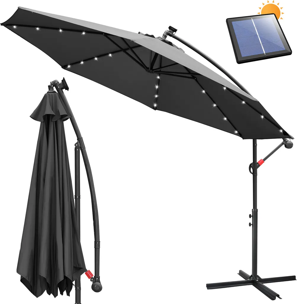 Ombrellone Clanmacy LED Ø300cm: Braccio Laterale Grigio Girevole 360°