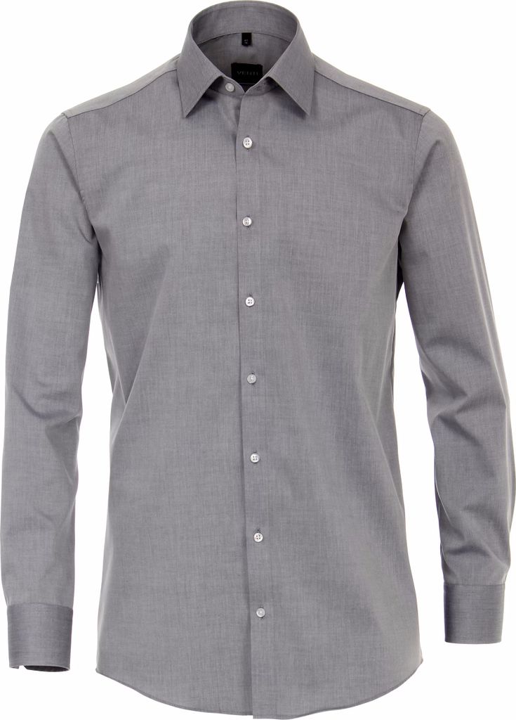 VENTI Herren Businesshemd Langarm Kent Modern-Fit Silbergrau 36