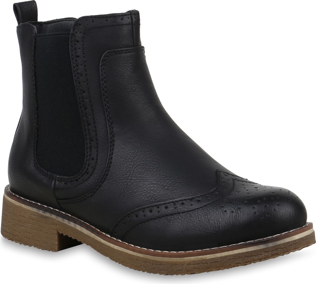 VAN HILL Damen Stiefeletten Chelsea Boots Leicht Gefütterte Freizeitschuhe 818251, Farbe: Schwarz, Größe: 42