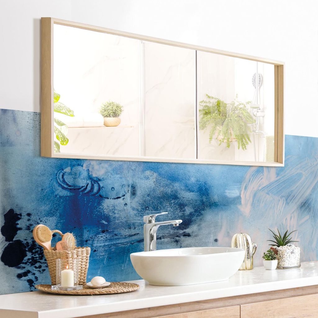 Wandverkleidung Bad originell selbstklebend - 0.35 mm Wandpaneel matt wasserfest Design blau Abstrakt Badrückwand fugenlos 210x60 cm