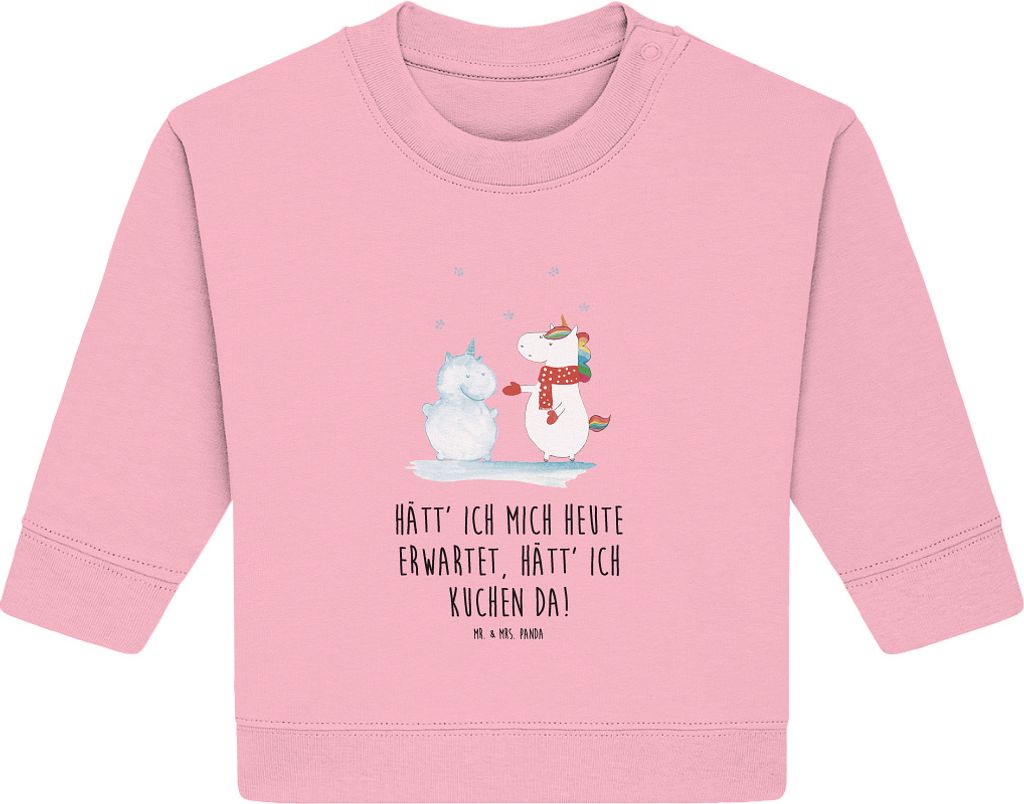 Mr. & Mrs. Panda Organic Baby Pullover Einhorn Schneemann 6. - 12. Monat - Baumwolle Pink - Geschenk, Unicorn, Bullover, Winter, Schnee, kalt, Kuch...