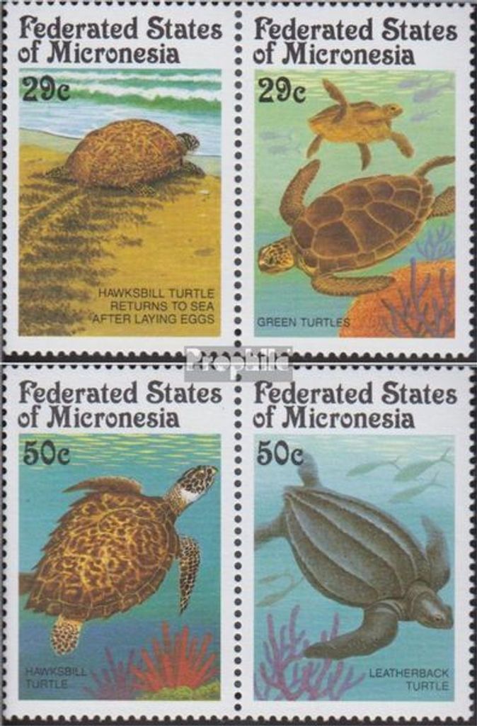Briefmarken Mikronesien 1991 Mi 215-218 waagerechte Paare (kompl.Ausg.) postfrisch Meeresschildkröten