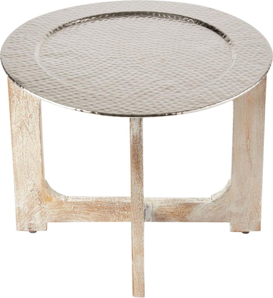 Wohnzimmertisch Couchtisch rund modern aus Metall und Holz ø 60cm | Marokkanischer runder Vintage Tisch Klapptisch klappbar | Moderner Design Rund...