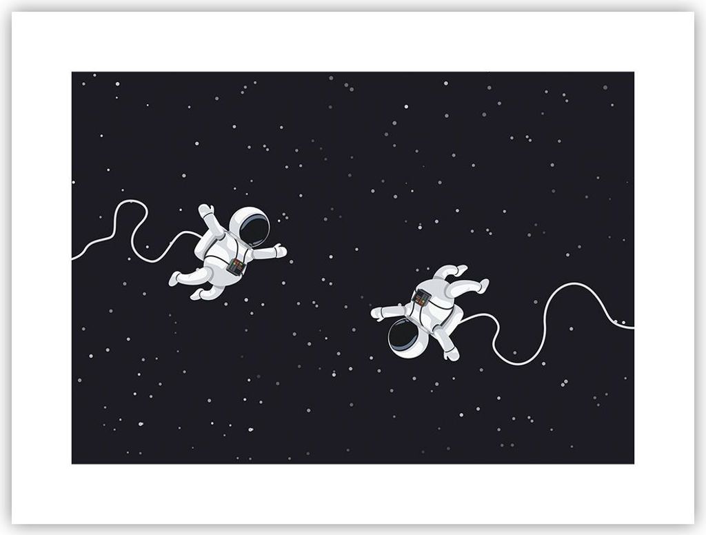Poster - Poster ohne Rahmen - Cartoon Astronauten Kosmos - 40x30 cm - Wand Bild - Wanddeko - Wandbilder - Kunstposter - Wandposter - Bilder - Kunst...