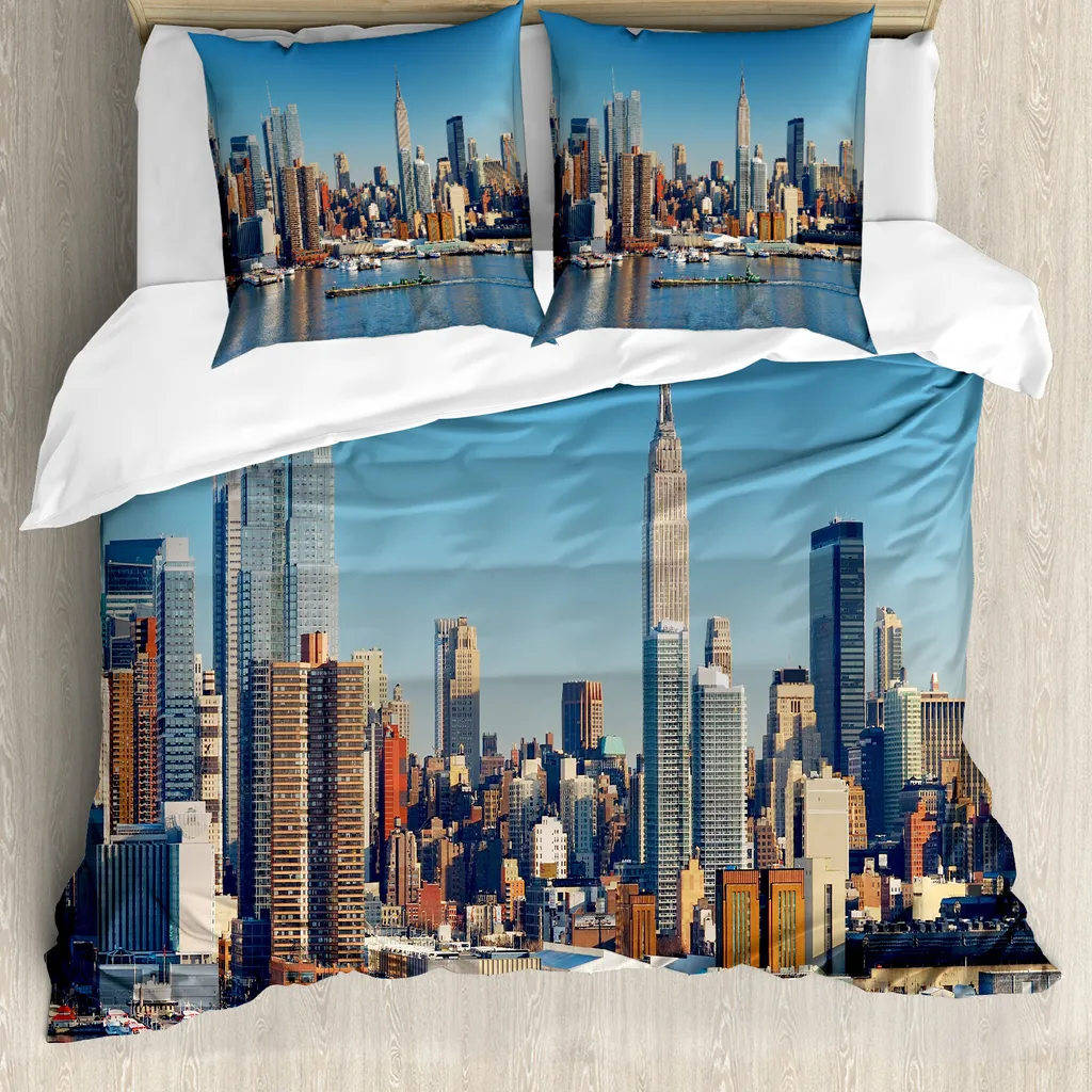 Set Letto 155x220 Antiacaro ABAKUHAUS: Skyline NYC Blu Grigio