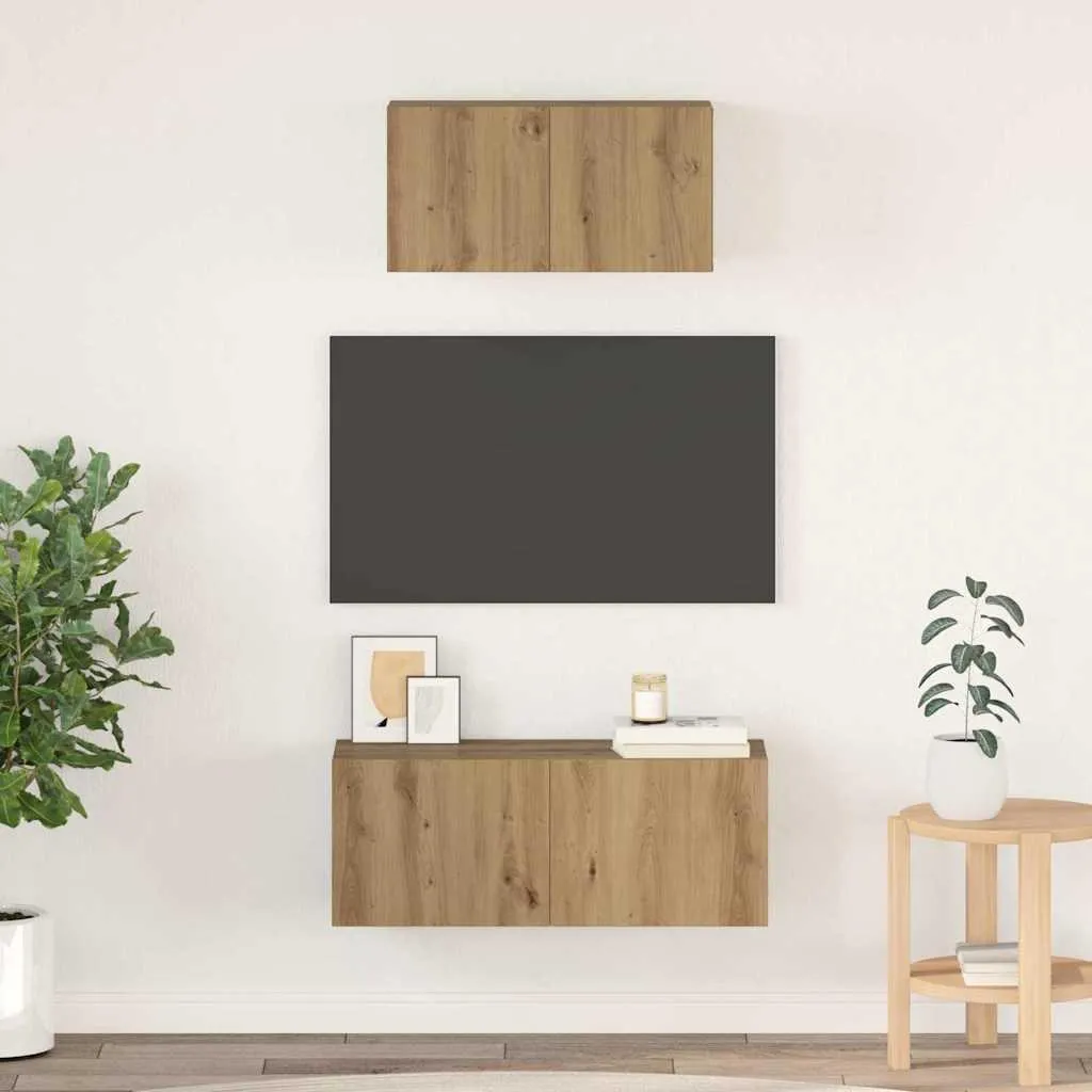 Maison Exclusive - Set di mobili TV da parete 2 pezzi in legno di rovere artigianale