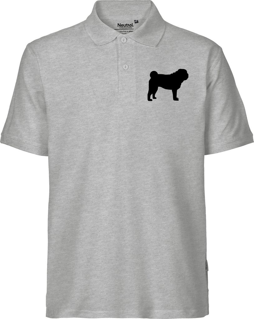 Huuraa Herren Polo Shirt Mops Silhouette L Sport Grey Bio Baumwolle Fairtrade Poloshirt Geschenkidee