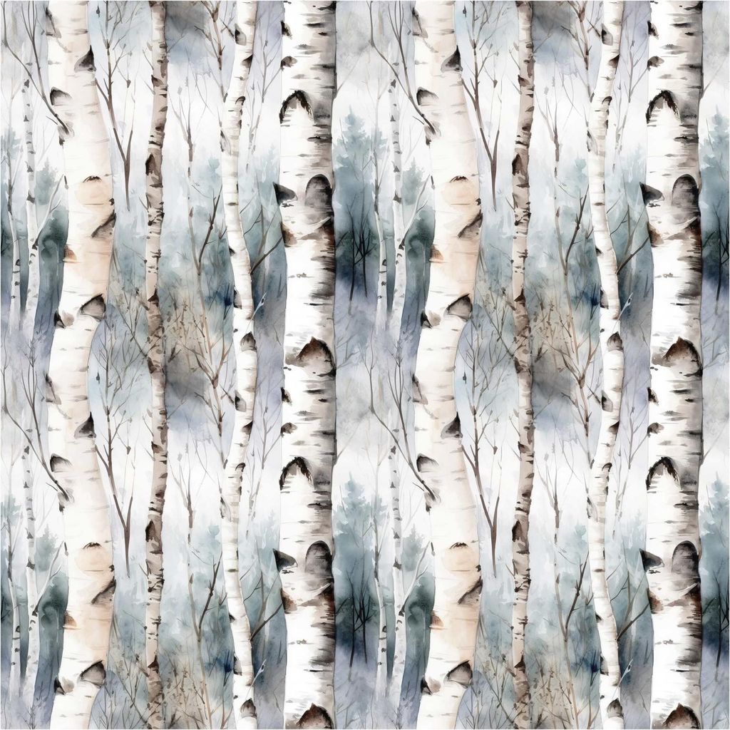 Fototapete Wald - Vliestapete - Bildtapete UV-beständig Wald weiss Aquarell Illustration Wandtapete geruchsfrei