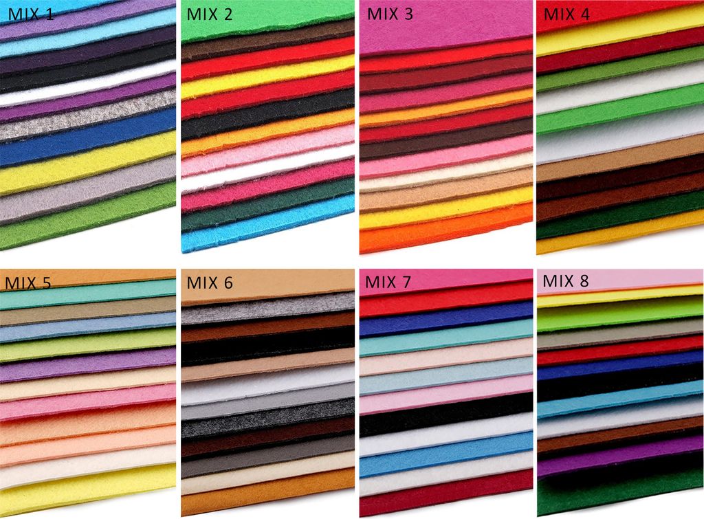 12 Bastelfilz Bögen ca. 2-3mm, 416/m² bunter Mix Filz zum Basteln, Farbe:Farbmix 1
