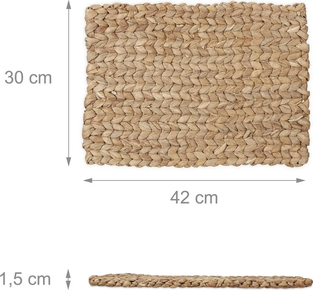 Sets de table rectangulaires en jacinthe d'eau tressée, Lot de 4 pièces - 3