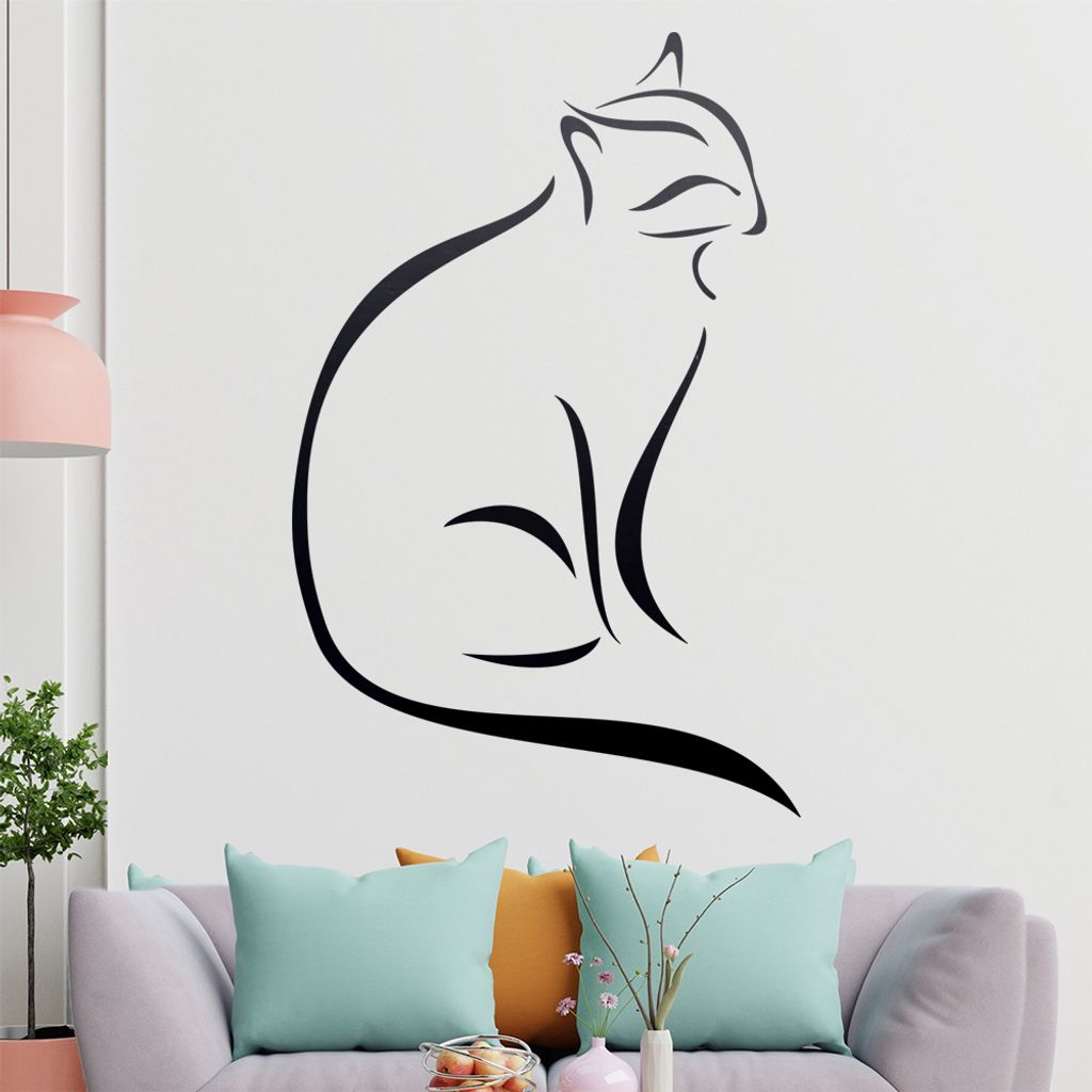 Katze Linien Wandtattoo in 6 Größen - Wandaufkleber Wall Sticker - Dekoration, Küche, Wohnzimmer, Schlafzimmer, Badezimmer
