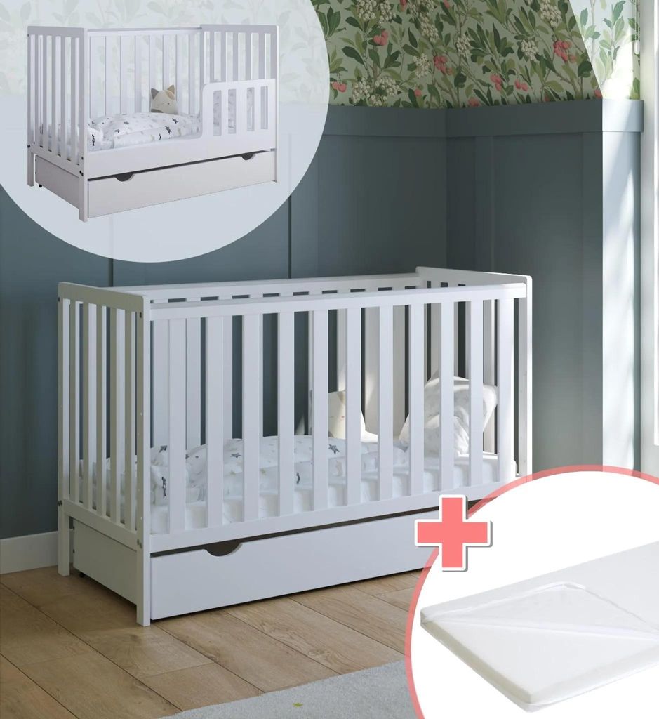 ZEE BAMBI Łóżeczko niemowlęce dziecięce 120x60 cm białe 2w1 Zdjęcie produktu 
