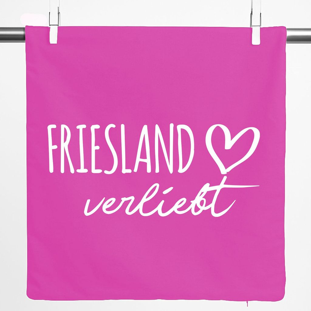 Huuraa Kissenbezug Friesland verliebt 40x40cm Fuchsia Baumwolle Dekokissenbezug Geschenkidee
