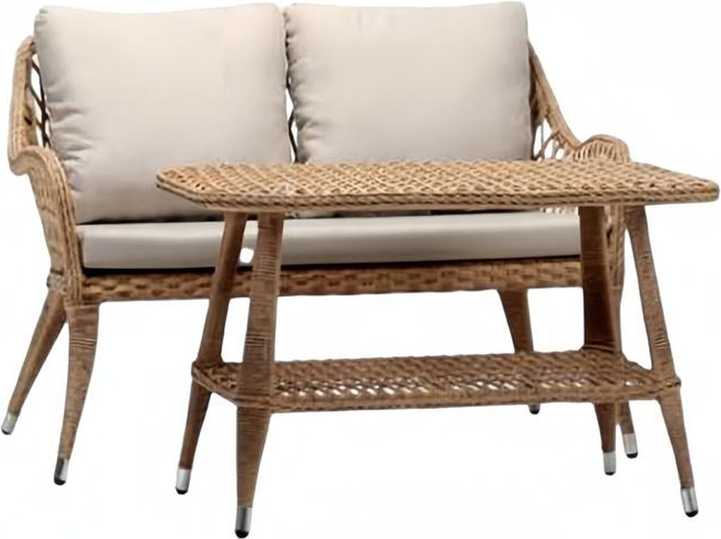 Sofa 3 Sitzer Couchtisch Garnitur Sofas Dreisitzer Rattan Tisch Luxus Modern