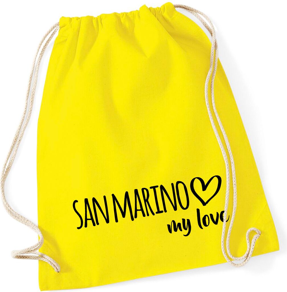 Huuraa Turnbeutel San Marino my love 12 Liter Yellow Baumwolle Rucksack Geschenkidee