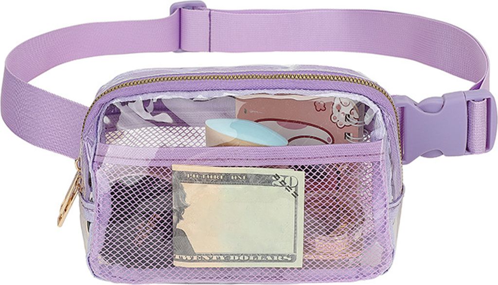 Transparente Bauchtasche, große Kapazität, wasserabweisend, mit Reißverschluss, stadionzugelassen, transparente Hüfttasche