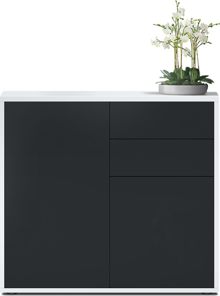 Vladon Sideboard 'Benny' - Kommode Mit 2 Türen & 2 Schubladen, Weiß Matt/Grau Hochglanz, 79x74x36 Cm, Made In Germany