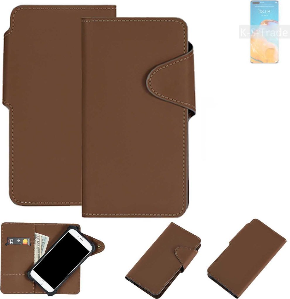 K-S-Trade Schutzhülle Klapphülle Kunstleder für Huawei P40 Pro+ braun Handy Hülle Wallet Case