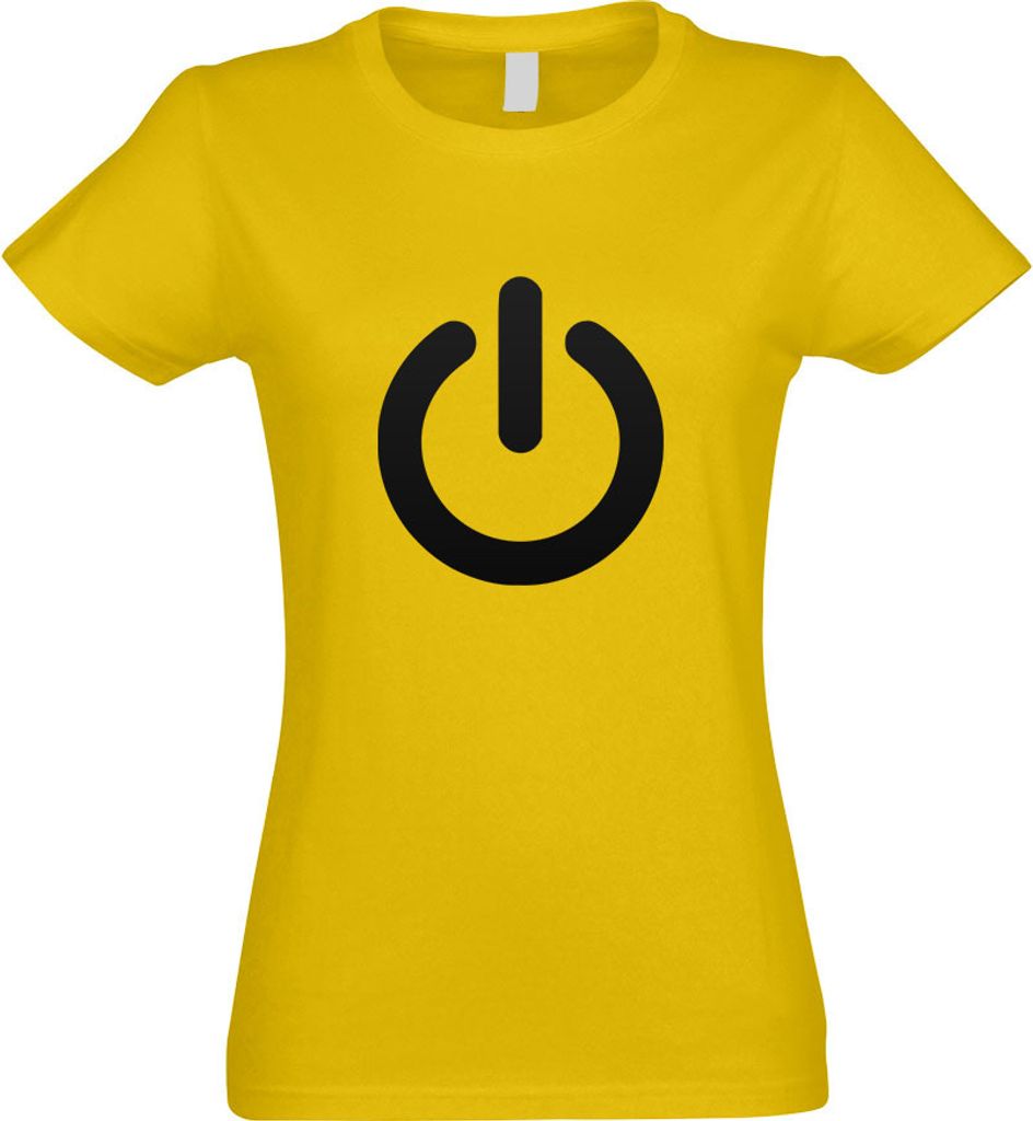 Kiwistar - T-Shirt tailliert - Damen - gelb - Power ON - An - u. Ausschalter - mit Motiv Bedruckt - Funshirt Design - Sport - Freizeit - Damen - XL