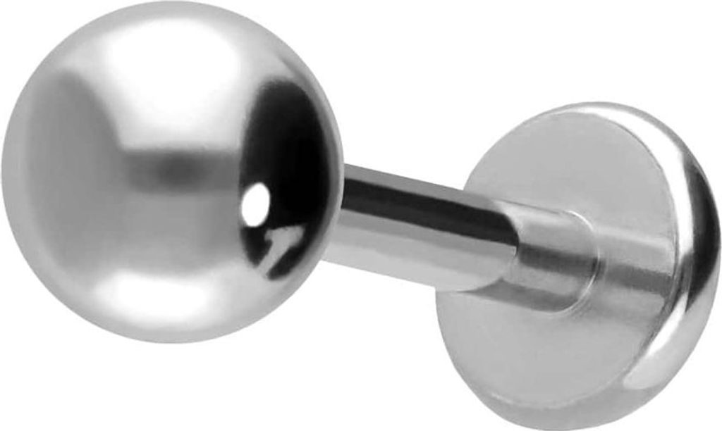 Ohrpiercing, Nasenpiercing Titan Labret mit Push Fit Silber Stablänge: 8mm + Stabstärke: 1,2mm + Kugelgröße: 4mm