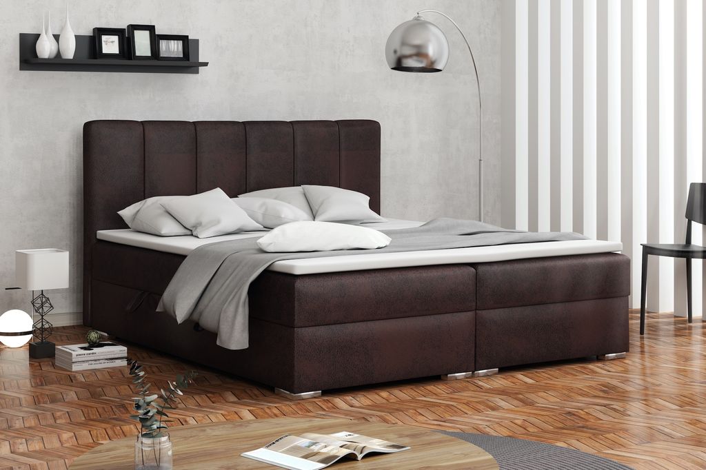 Boxspringbett Schlafzimmerbett ALVARA 180x200cm Vintage Dunkelbraun