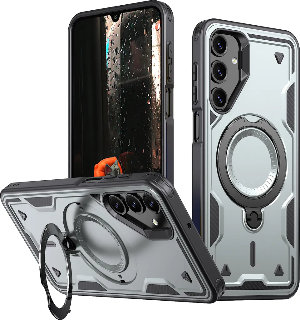 Custodia a doppio strato per Samsung Galaxy A14 5G/4G, custodia protettiva militare magnetica con anello in metallo e supporto Grigio
