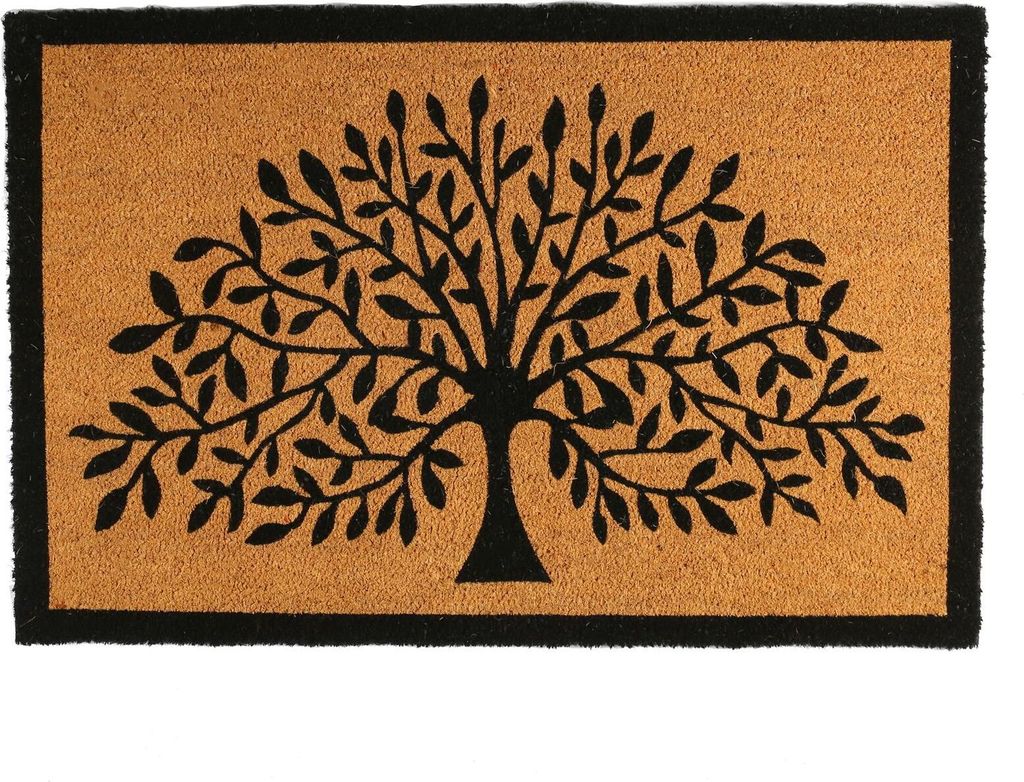 A doormat with a tree of life design.