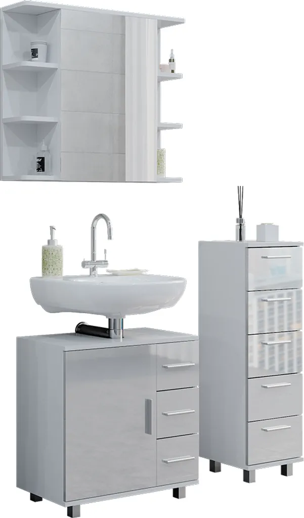 Optimisation rangement salle de bain meuble Vicco Ilias blanc 3 pièces - 8