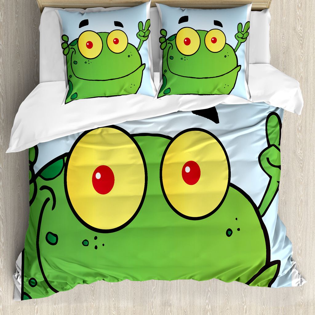 ABAKUHAUS Frösche Bettbezug Set für Einzelbetten, Wunderliche Tierfriedenszeichen, Milbensicher Allergiker geeignet mit Kissenbezug, 200 cm x 200...