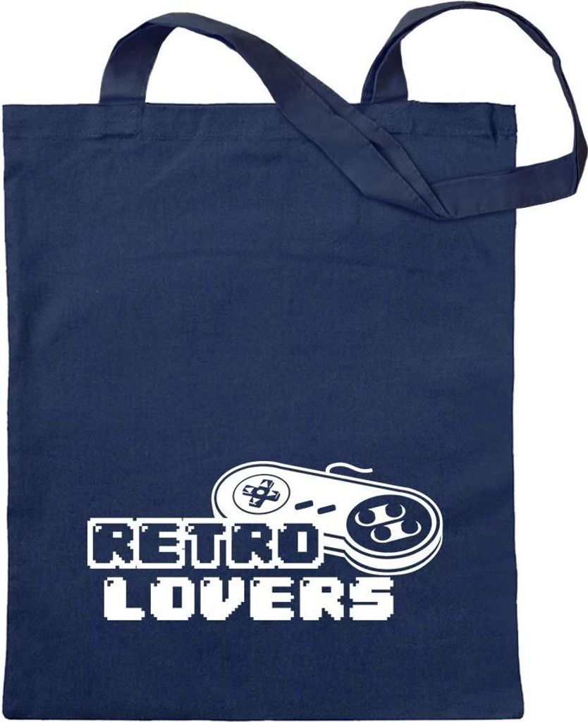 Kiwistar - Baumwolltasche - dunkelblau - Retro Controler zocken Spiel Games - Tragetasche Stoffbeutel Umhängetasche langer Henkel