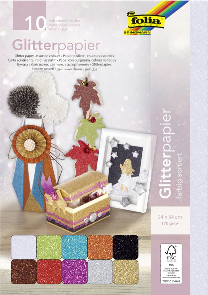 folia Tonpapier Glitterpapier farbsortiert 170 g/qm 1 Pack Produktbild 