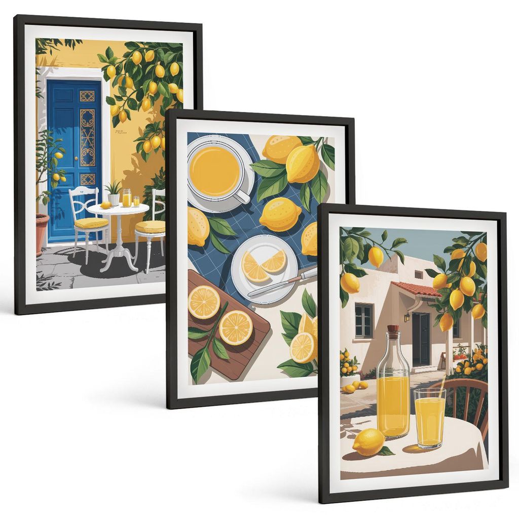 Bilder Set 3-teilig im schwarzen Rahmen – Wandbilder 3 Stück – gerahmte Poster für Wohnzimmer, Schlafzimmer und Flur – 40x60 cm – Patio S...