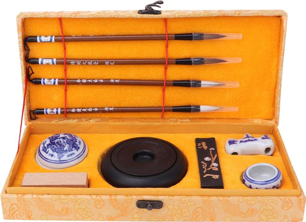 Chinesisches traditionelles Kalligraphie-Set „Vier Schätze des Studiums“ Pinselstift/Tinte/Papier/Tintenstein