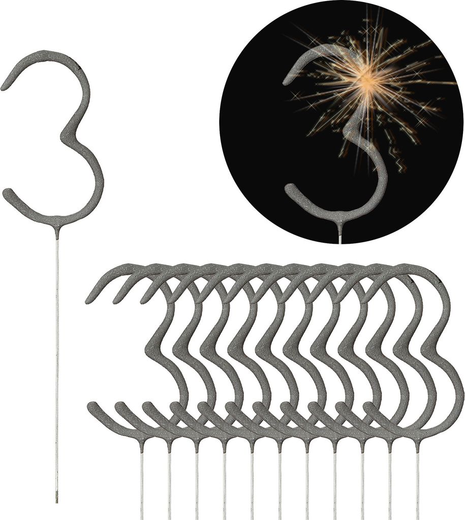 Wunderkerze Zahl Drei 12er Set 18cm Brenndauer 40-45 sek. Feuerwerkskörper Tortenstecker Partydeko Sternspitzer
