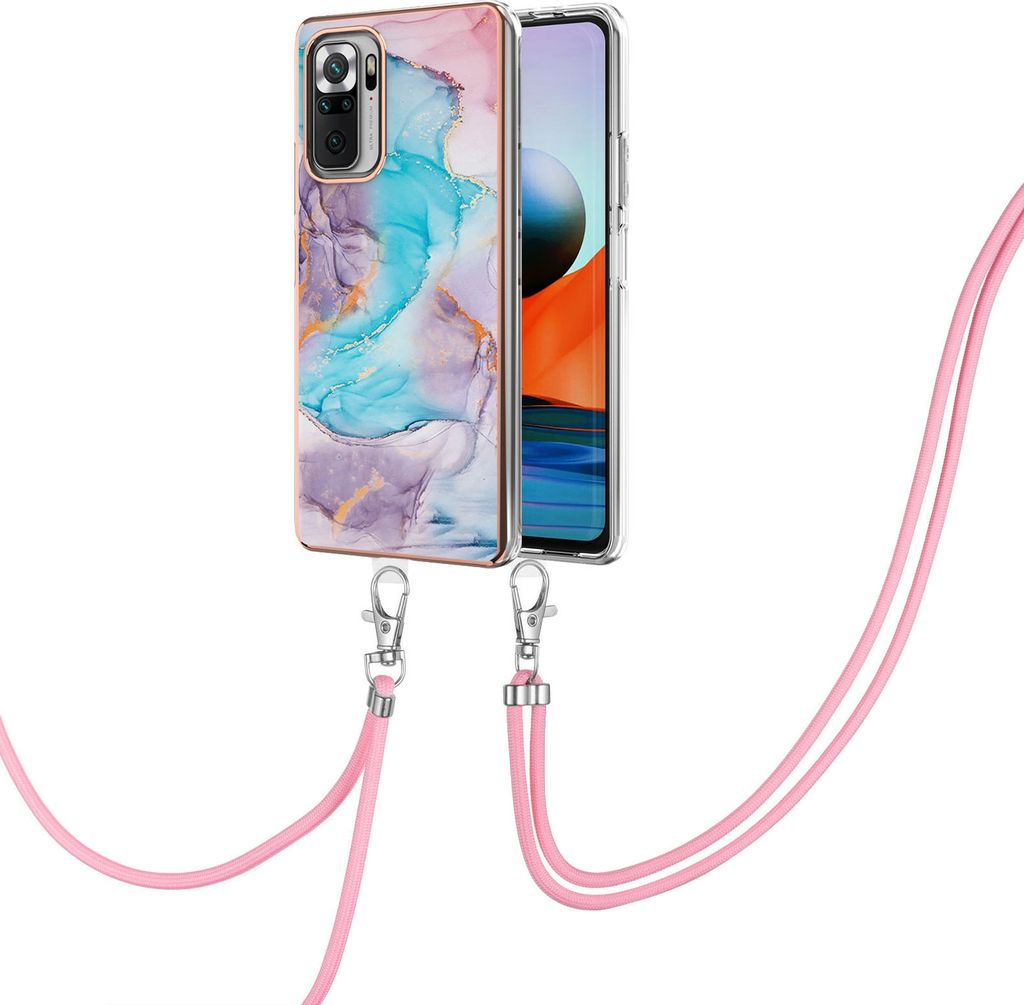 Handykette Hülle für Xiaomi Redmi Note 10 Pro/10 Pro Max Muster TPU Schutzhülle mit verstellbarem Tragegurt Blau