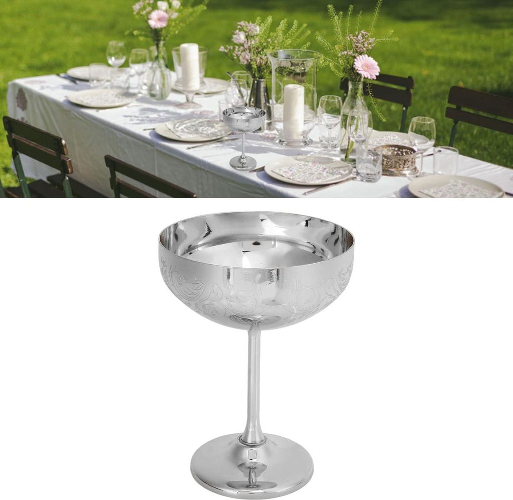 Weinglas Edelstahl Tragbar Metall - Champagner - Becher für Hochzeit Camping Bankettfeier - Tassen Blume Ohrmuschel Spiegel