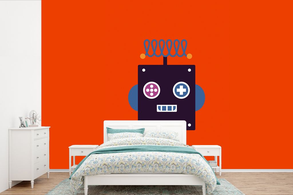 MuchoWow Fototapete für Wohnzimmer oder Schlafzimmer Wandtapete Vinyl Motivtapete Roboter - Rot - Gesicht - Formen - Jungen - Kinder - 420x280 c...