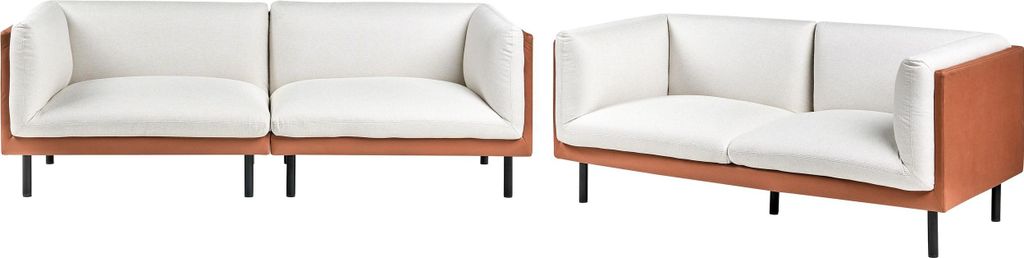 BELIANI Sofa Set Braun und Cremeweiß Kunstleder Stoff 5-Sitzer Gepolstert mit Schwarzen Metallbeinen Modernes Design Couch Wohnzimmermöbel