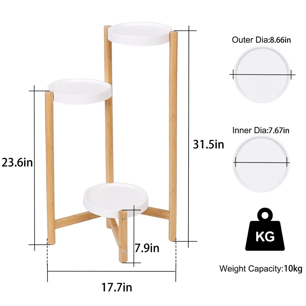 Support fleurs d'angle intérieur 3 niveaux, étagère bambou dorée déco - 4