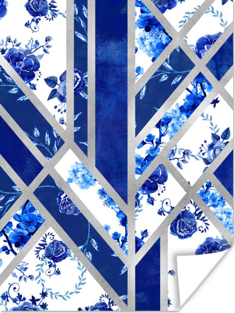 MuchoWow Poster Delfter Blau - Muster - Luxus 120x160 cm - Wandbilder