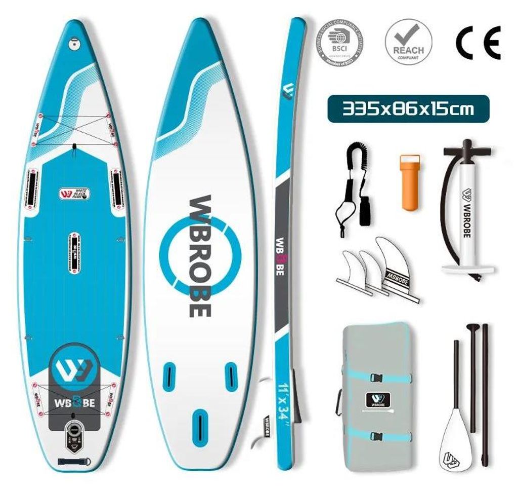 Aufblasbares SUP Board - Stand Up Paddle Board - 335×86×15 cm - 200 kg Tragkraft - Fußpedal Design - Touring für Solo und Familie - Blau