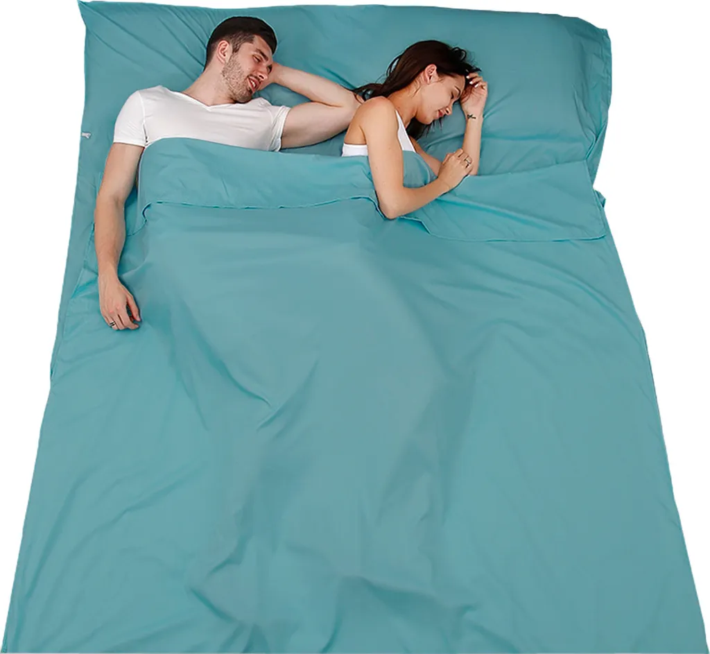 Sac de Couchage de Voyage 180x210cm Doux et Compact Coloris Bleu