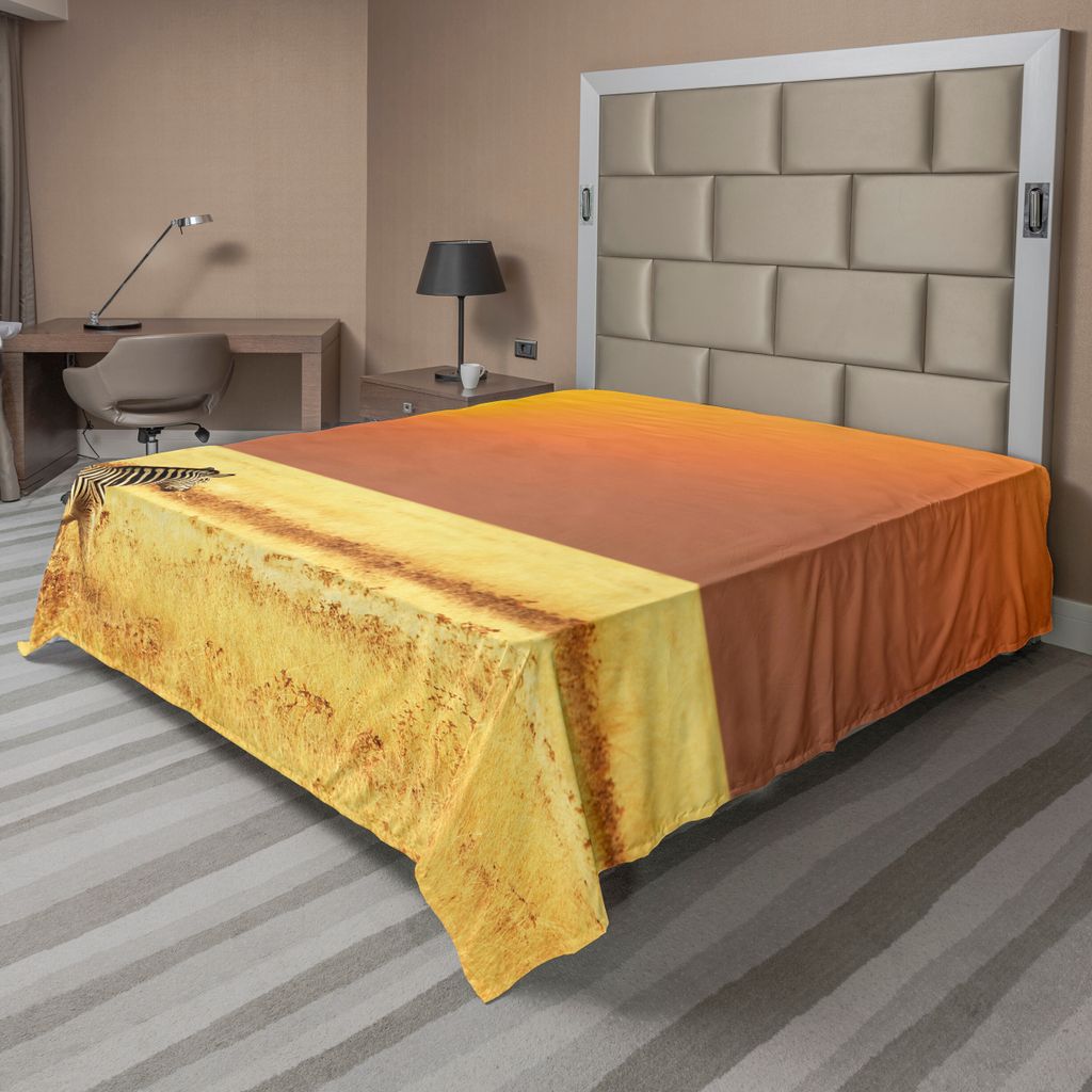 ABAKUHAUS Safari Bettlaken, Zebra Sonnenuntergang Auf Gras Afrikanische Säugetier Ikone Tropisches Land Foto, weiches bequemes oberes Bettlaken f...