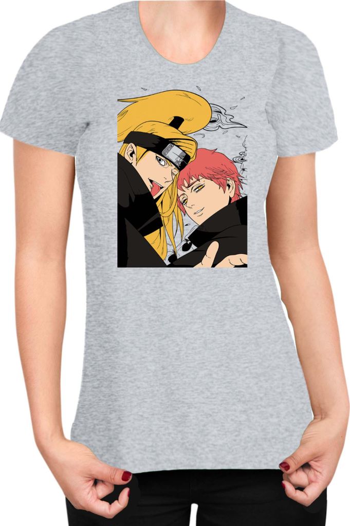 Damen T-Shirt Naruto Dedara & Sasori, Lady 2XL / Grau