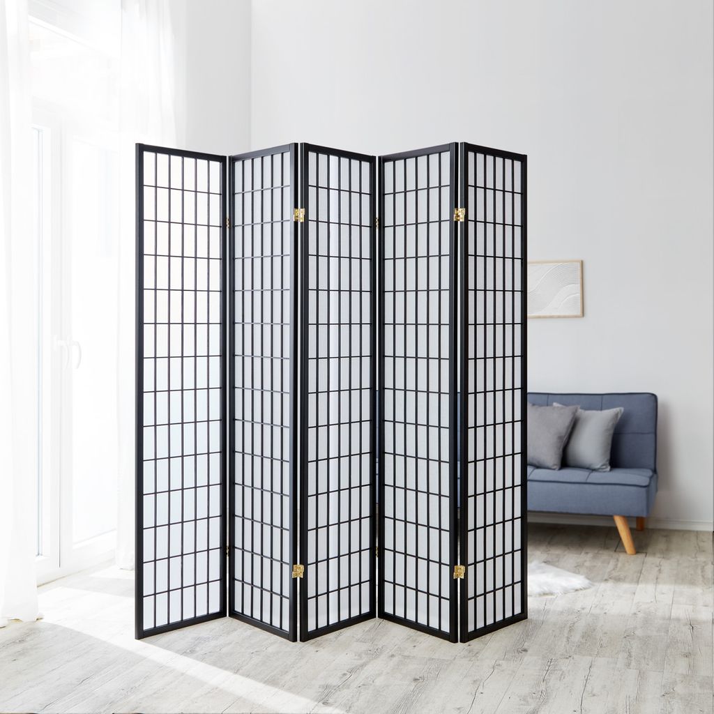 Homestyle4u Paraván na rozdelenie miestnosti 5 kusov drevo Obrázok produktu 