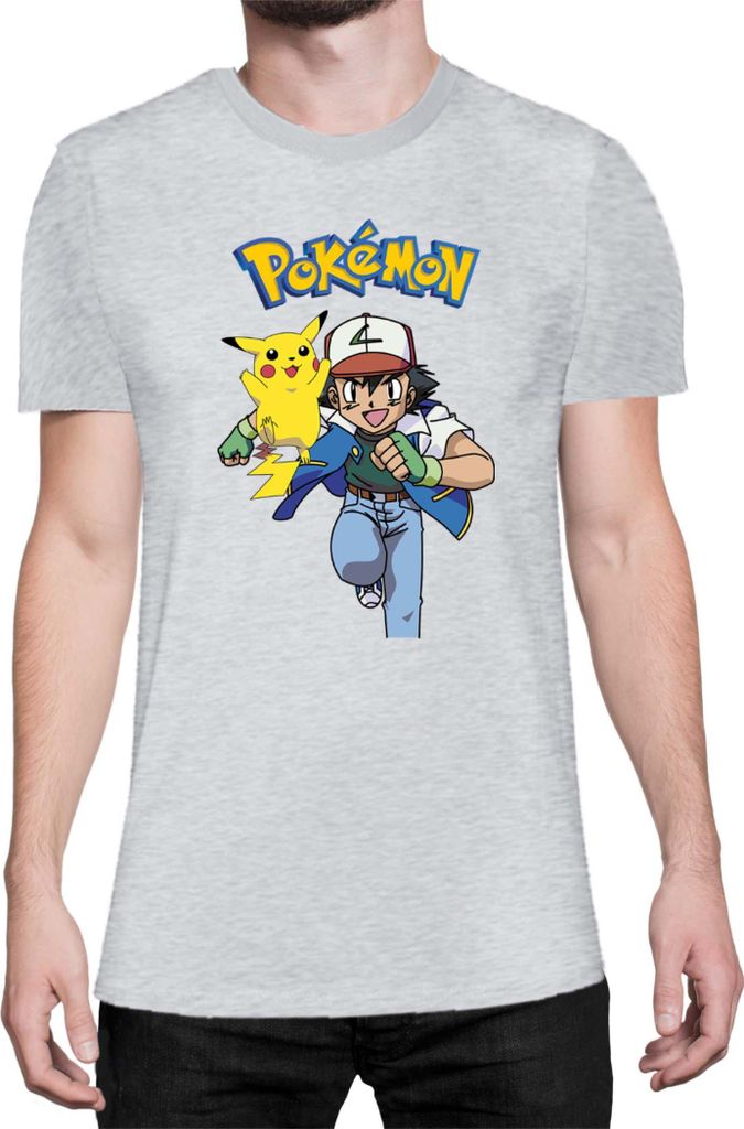 Herren T-Shirt Japan Manga Anime Comics Pokemon 011, Man 2XL / Grau
