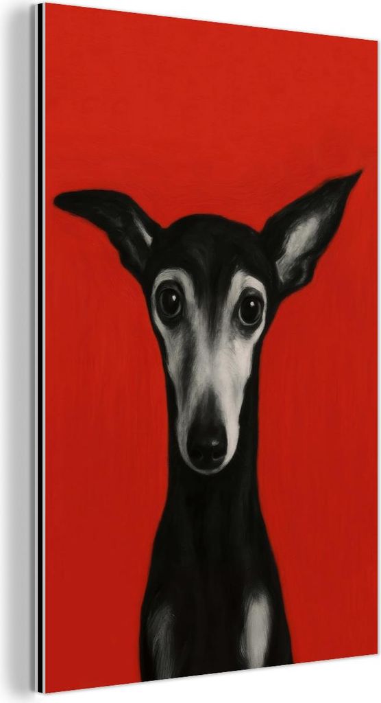 MuchoWow Wanddekoration Metall Metallbild Wandkunst 100x150 cm Windhund - Minimalistisch - Rot MuchoWow Aluminium Gemälde - Bild