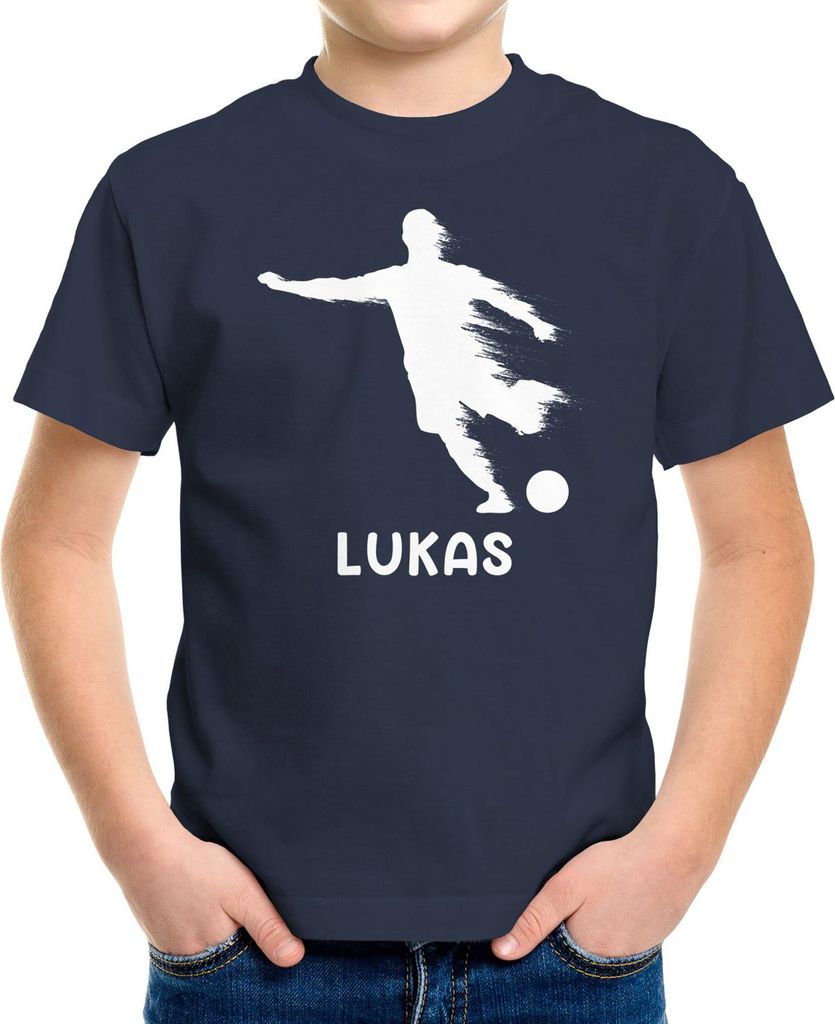 Kinder T-Shirt Jungen personalisiert Wunschname Fußballer Aufdruck Sportshirt Geschenk für Jungen Moonworks